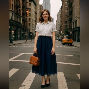 Vtg Navy Blue Maxi Skirt Silky Layered Size 10 Lined Fancy Dressy